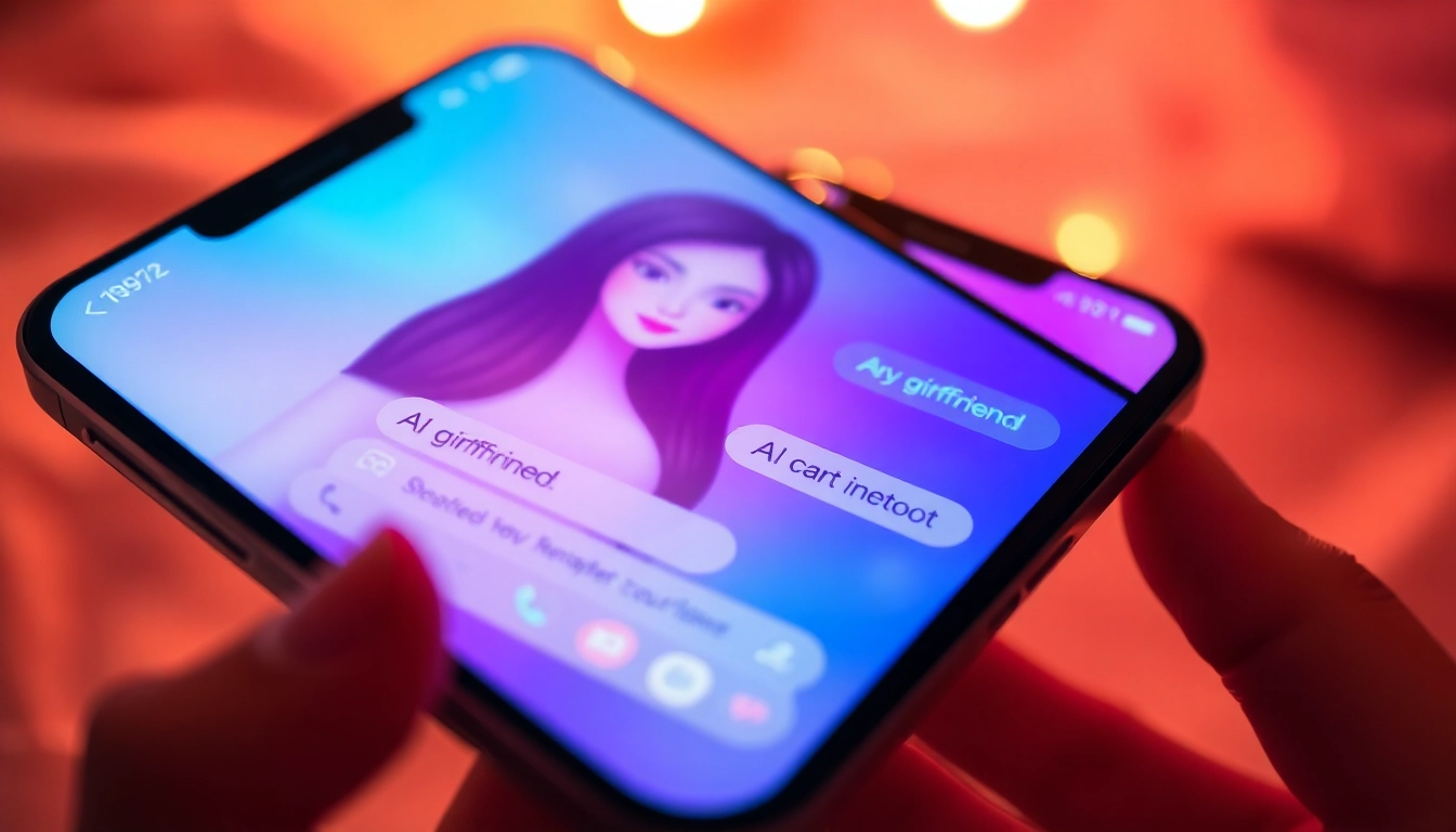AI girlfriend app interface on a smartphone screen showcasing realistic chat interaction, emphasizing digital companionship and unfiltered NSFW conversations.