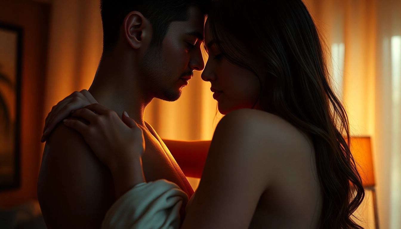 Engaging NSFW AI-generated scene showcasing realistic human figures in an intimate pose, emphasizing emotional connection and detailed textures for accessibility.