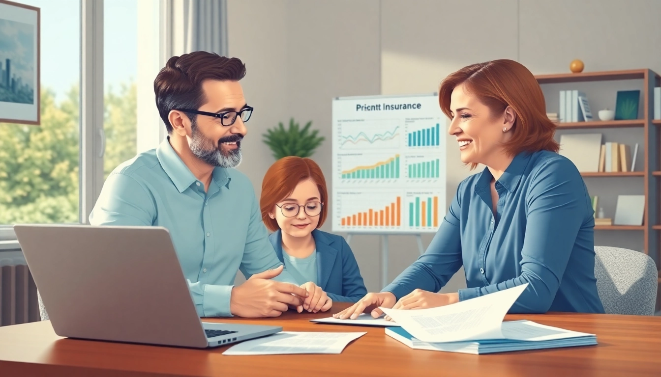 Private health insurance cost: family compares options on a laptop in a bright office